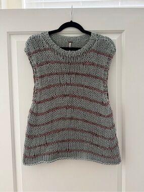 Free People Striped Scoop-Neck Sweater Tank in Mint Green and Taupe